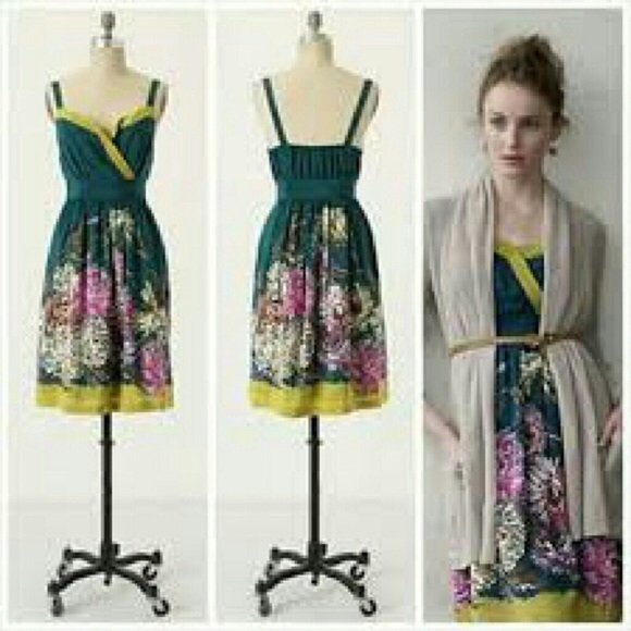 {Anthro} Maeve Green floral dress - Picture 1 of 3
